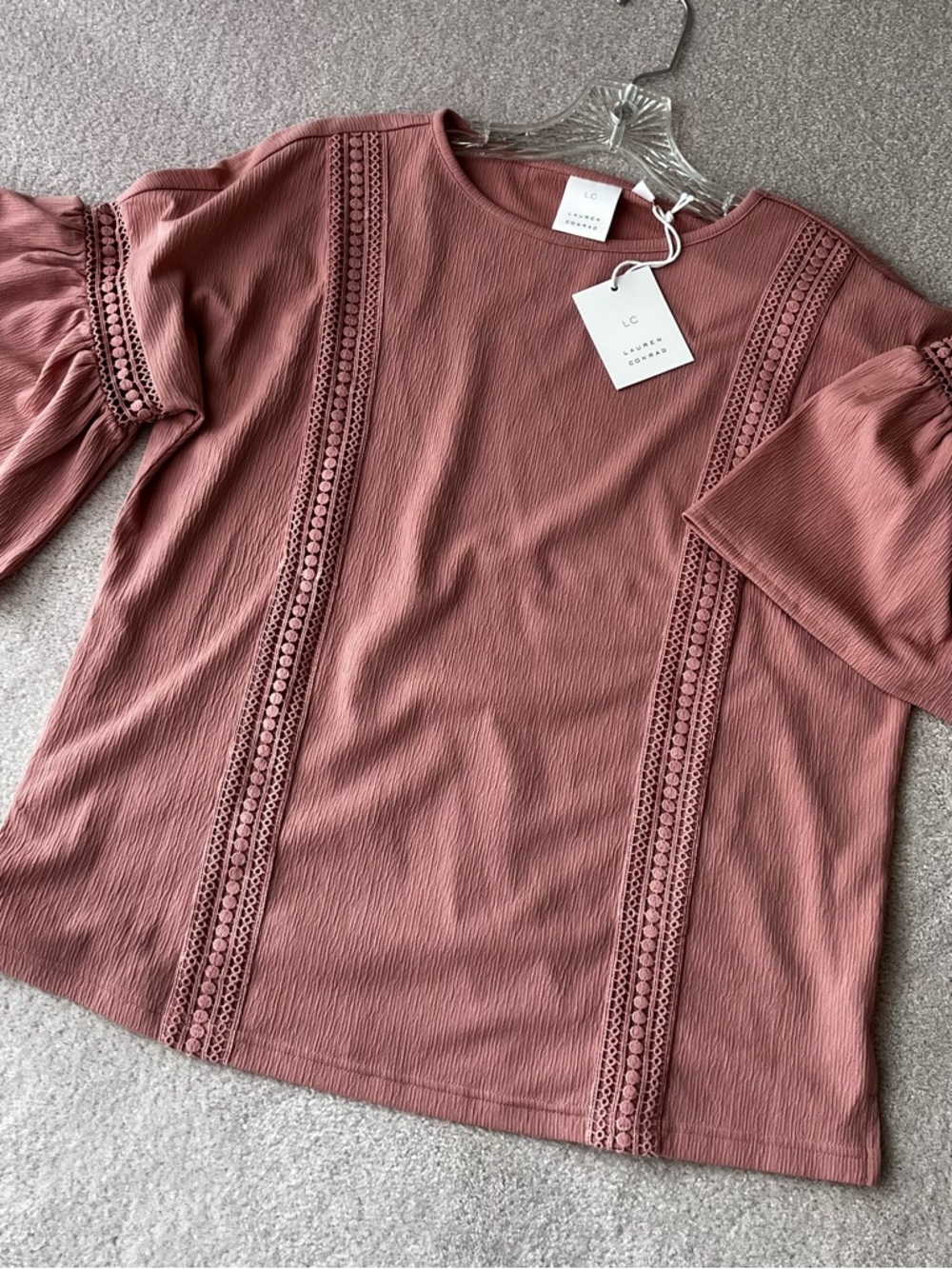 LC Lauren Conrad Ash Rose Lace Trim Bell Sleeve Blouse size Small new with tag